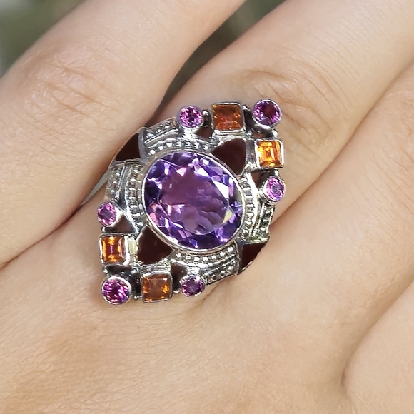 NICKY BUTLER 925 Sterling Silver Amethyst Topaz Rhodolite Designer Ring Sz 6 NWT - Picture 4 of 16
